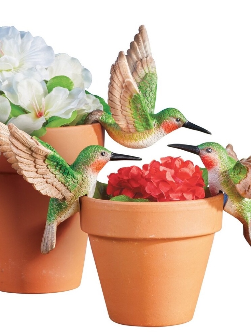 Set of 3 Sculpted Hummingbird Decorative Planter Pot Hangers